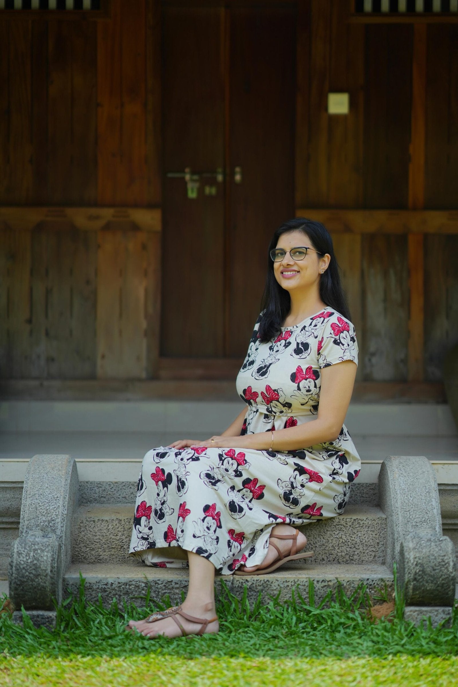 Ivory Minnie Mouse Cotton Maternity Dress