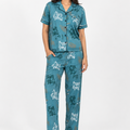 Teal Graffiti Print Cotton Night Suit