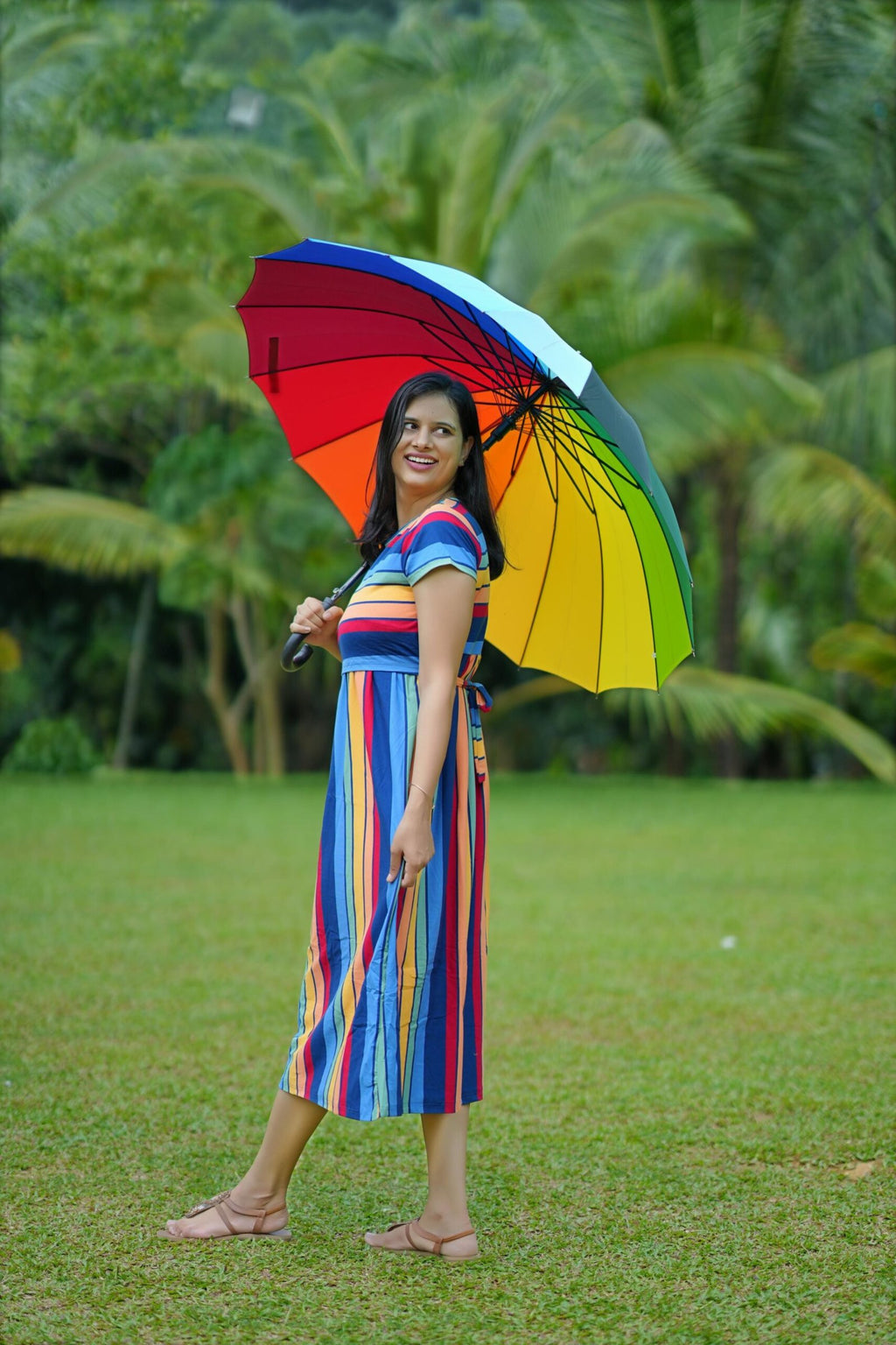 Rainbow Stripe High-Stretch Cotton Maternity Dress