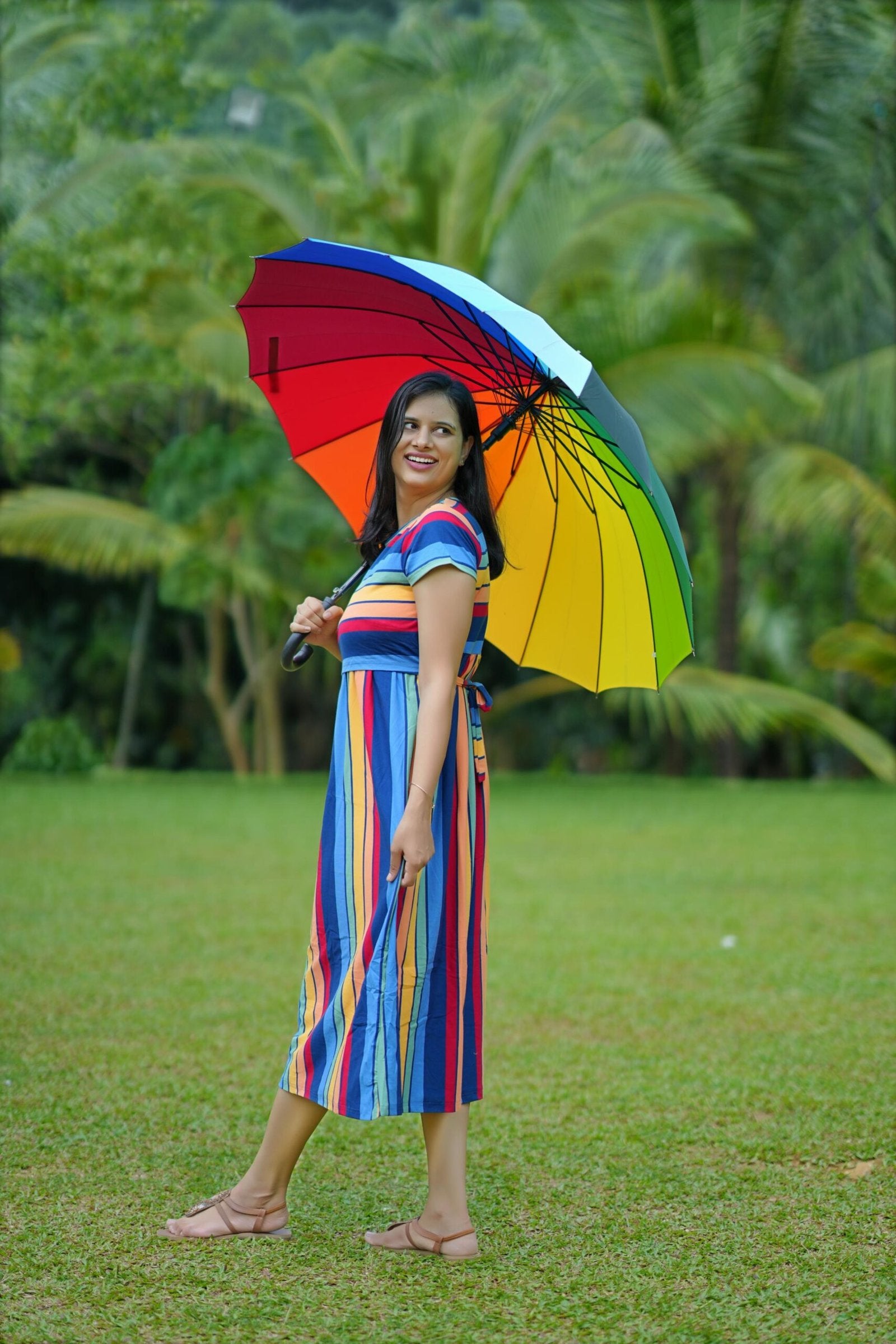 Rainbow Stripe High-Stretch Cotton Maternity Dress