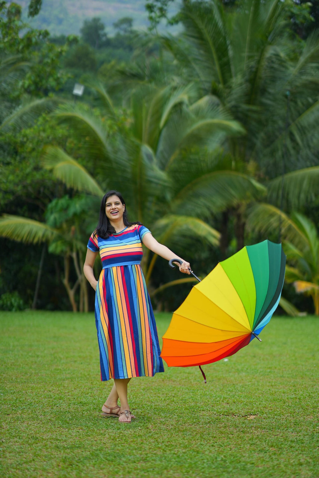 Rainbow Stripe High-Stretch Cotton Maternity Dress