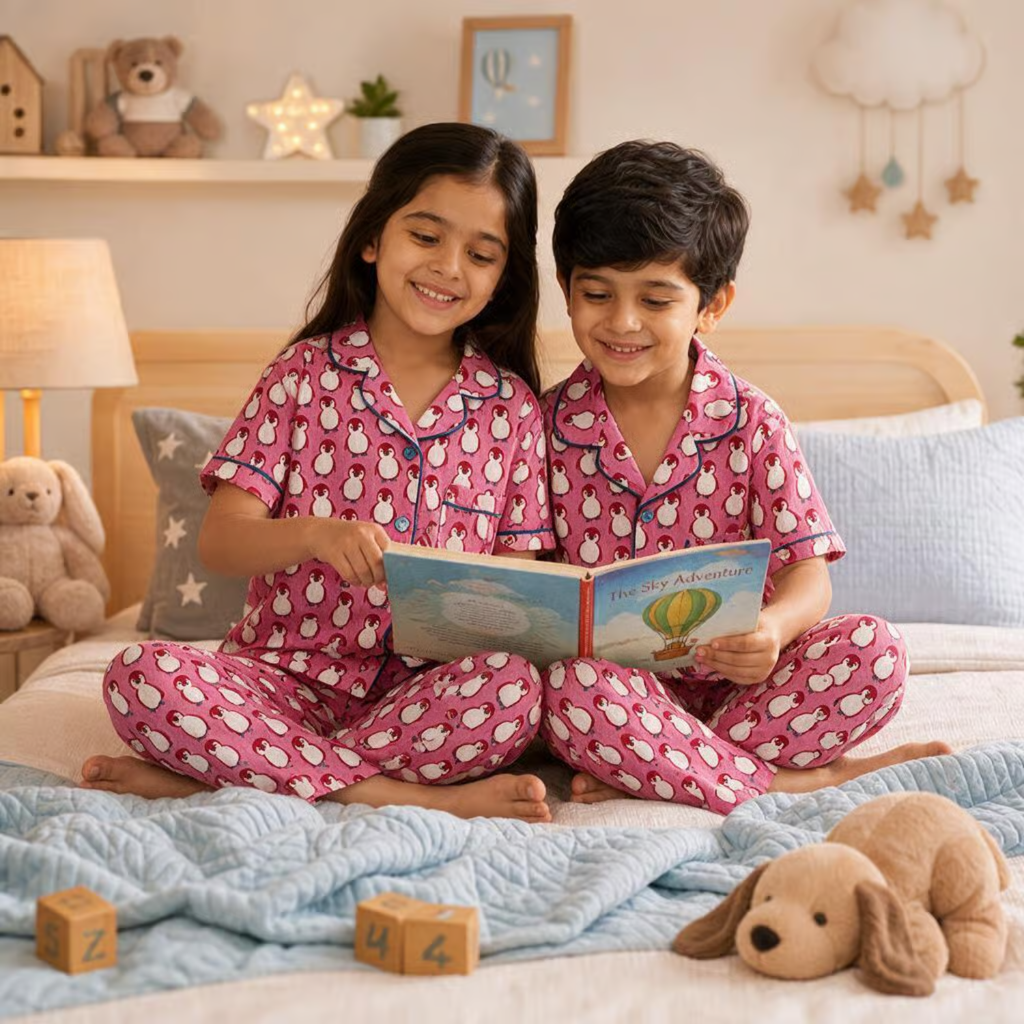 Pink Penguin Parade Cotton Night Suit