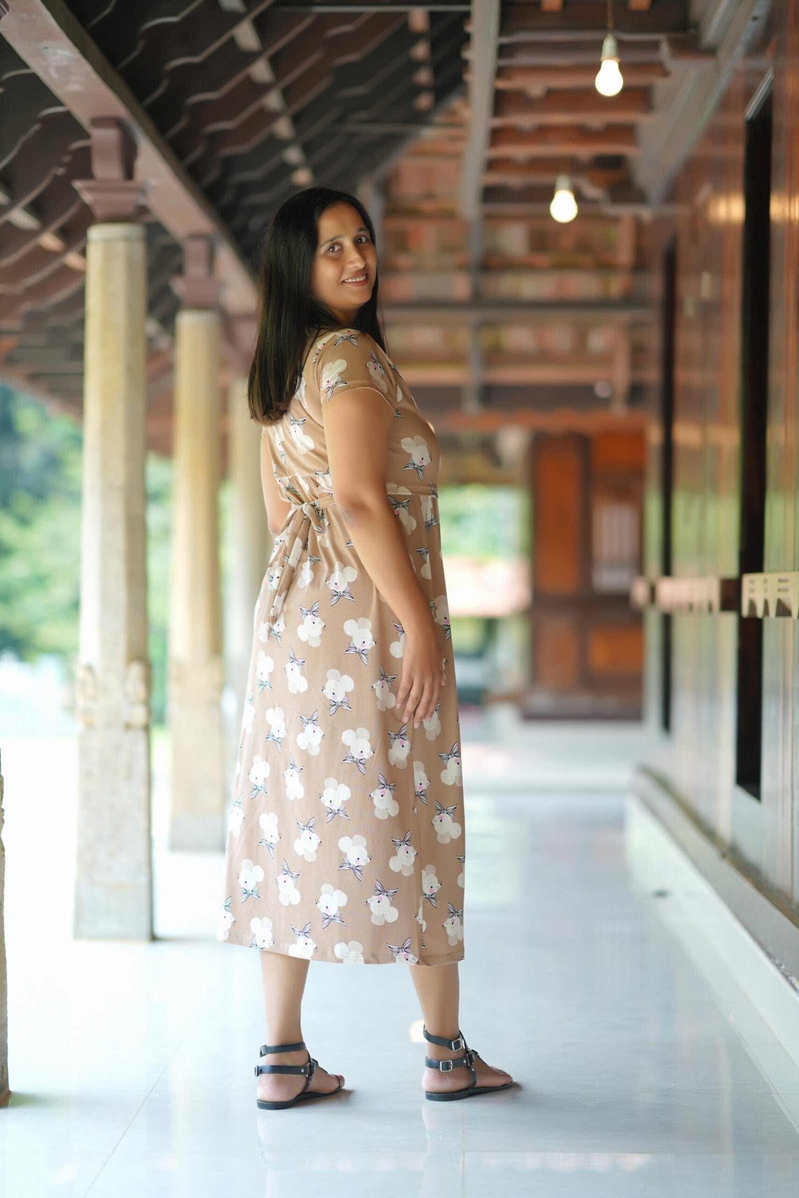 Comfy Cotton Maternity Dress with Cute Mouse Print