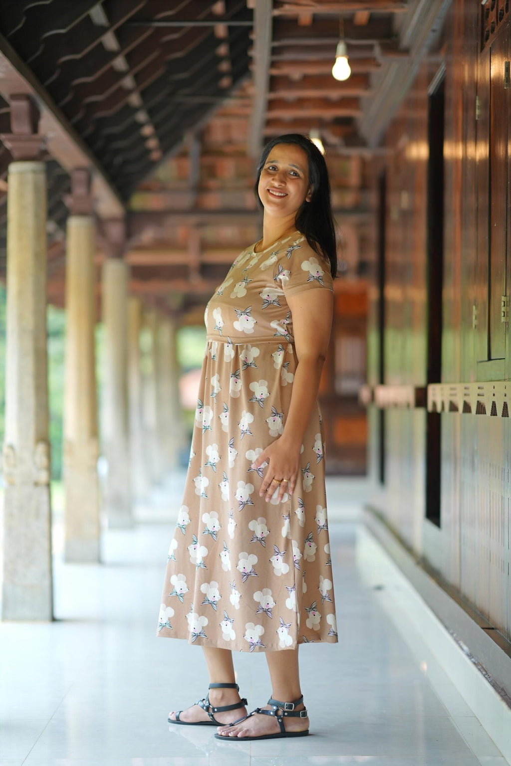 Comfy Cotton Maternity Dress with Cute Mouse Print