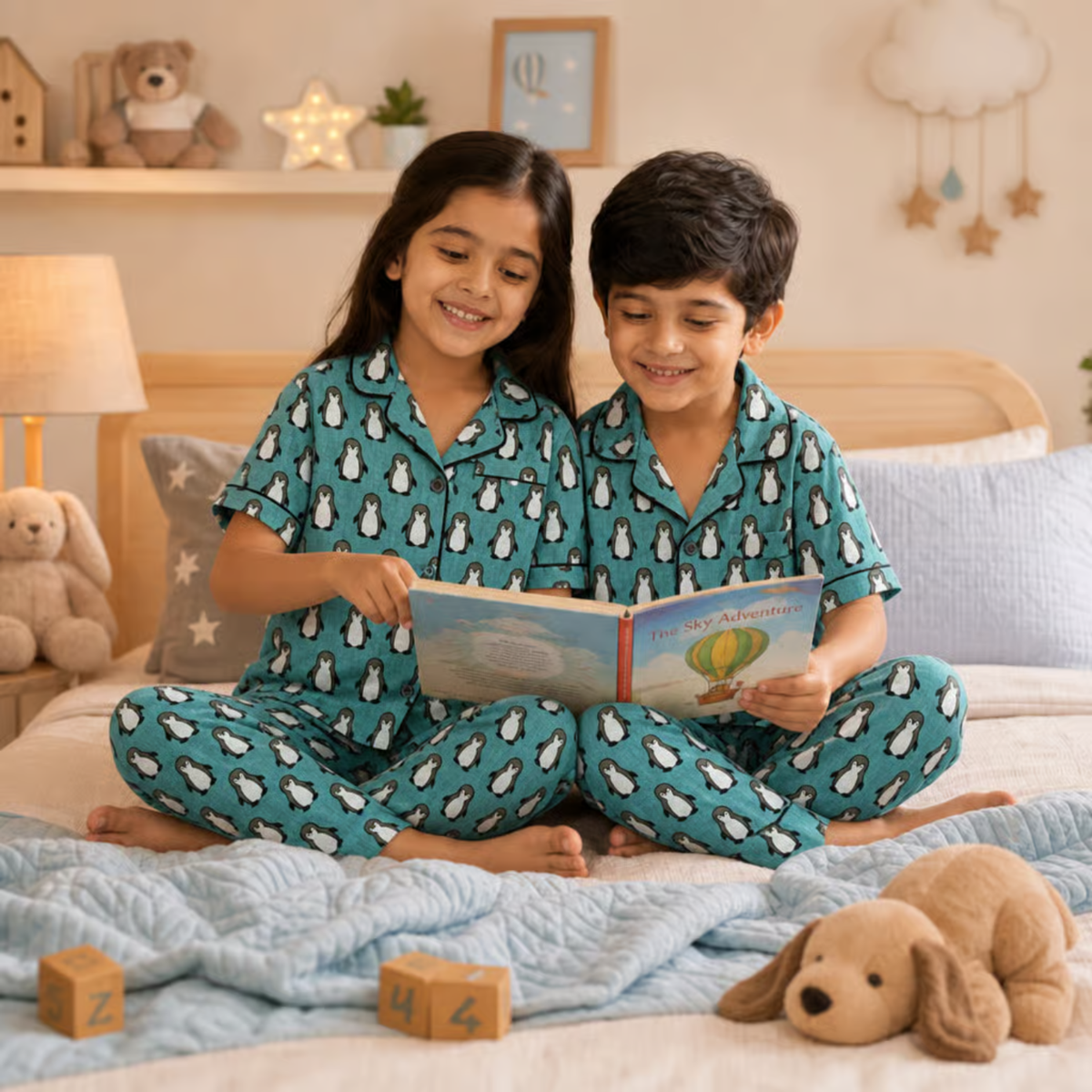 Aqua Penguin Parade Cotton Night Suit