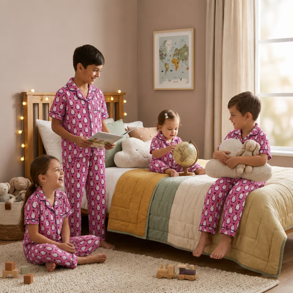 Pink Penguin Parade Cotton Night Suit