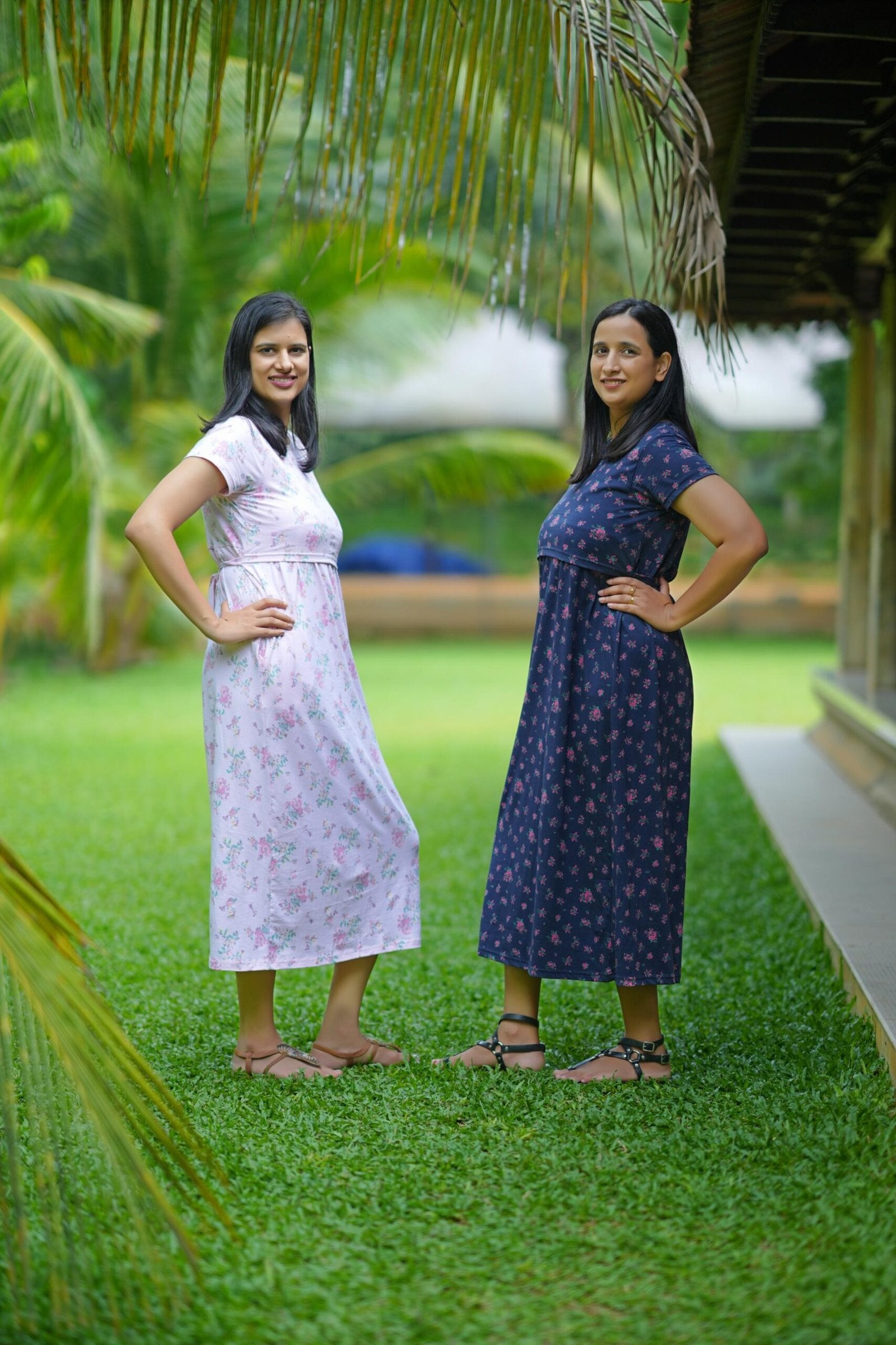 Comfort Cotton Maternity Dress - Navy with Pink Floral Print