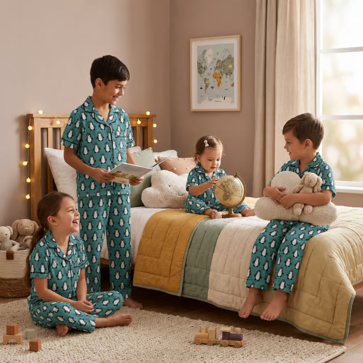 Aqua Penguin Parade Cotton Night Suit