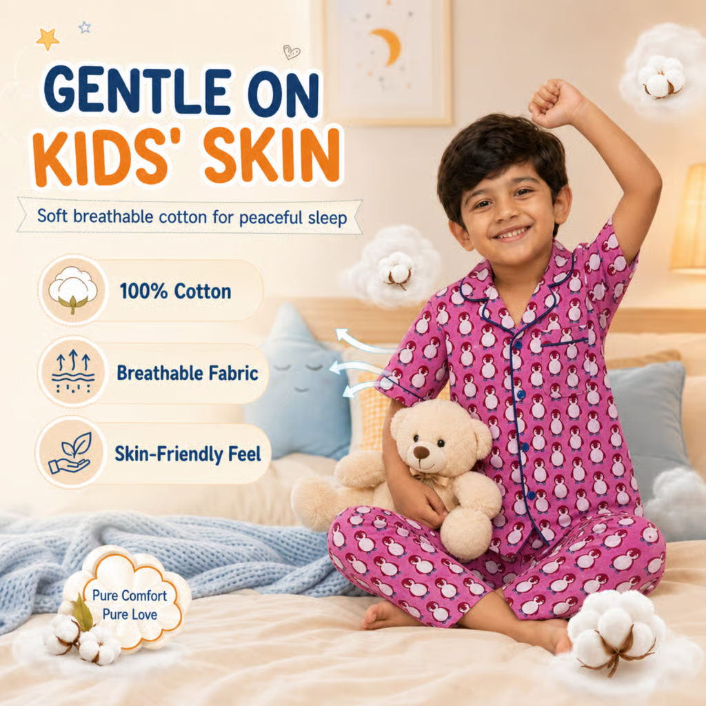 Pink Penguin Parade Cotton Night Suit