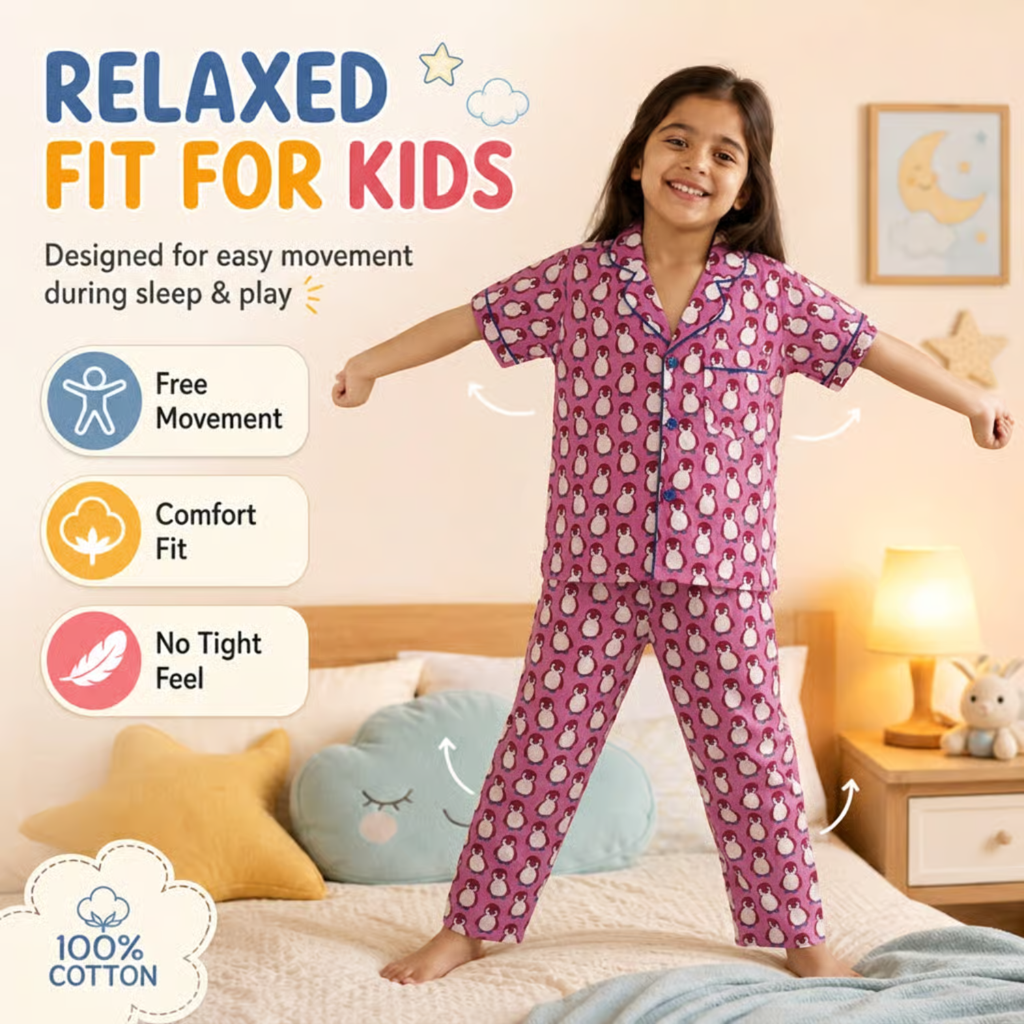 Pink Penguin Parade Cotton Night Suit