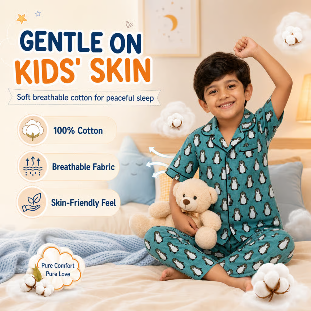 Aqua Penguin Parade Cotton Night Suit