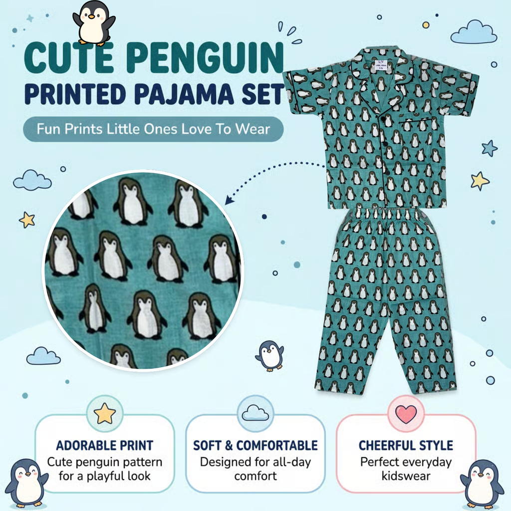 Aqua Penguin Parade Cotton Night Suit