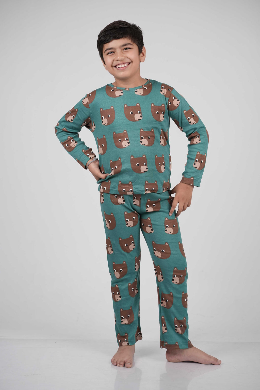 Green Bear Print Nightwear Set