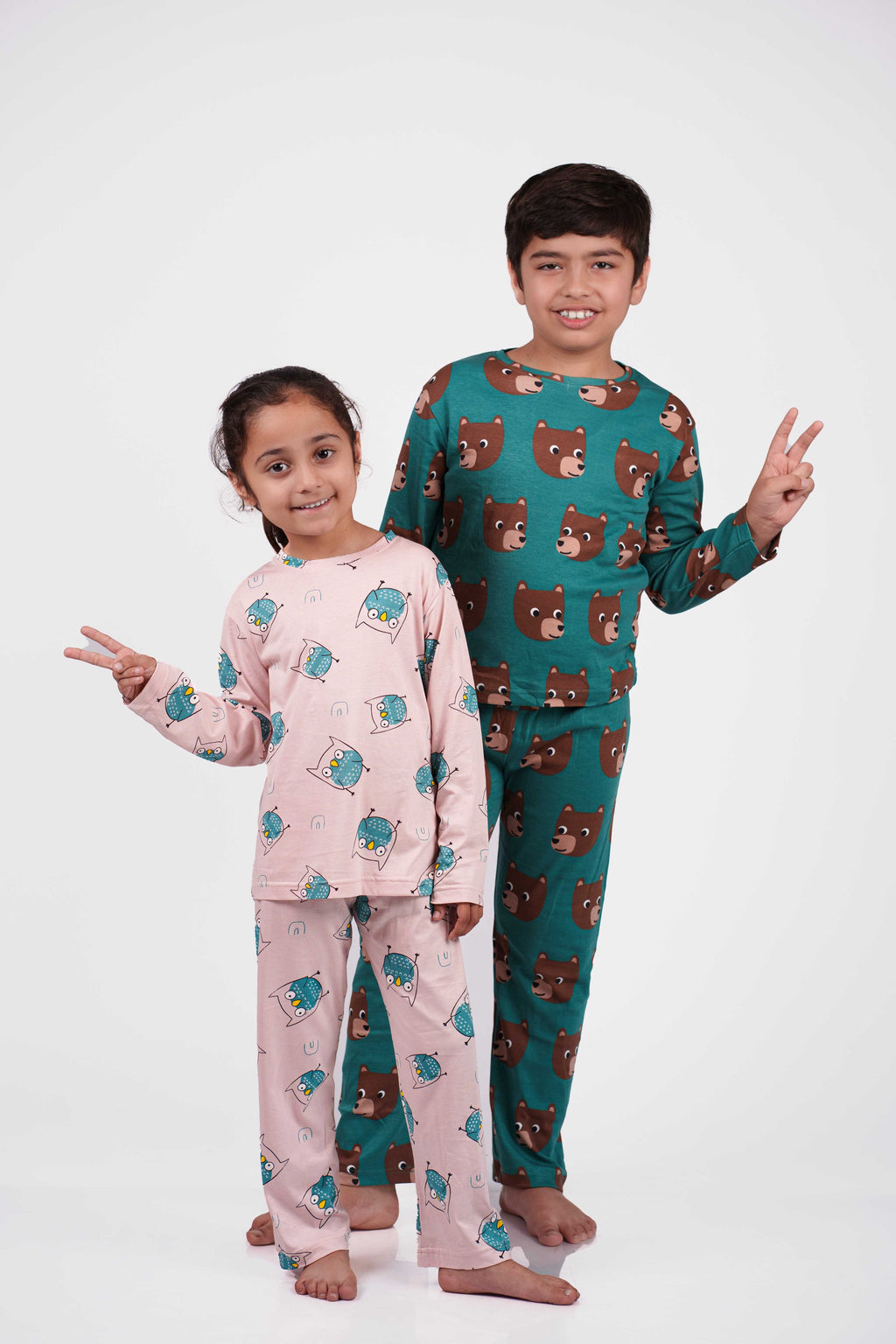 Green Bear Print Nightwear Set