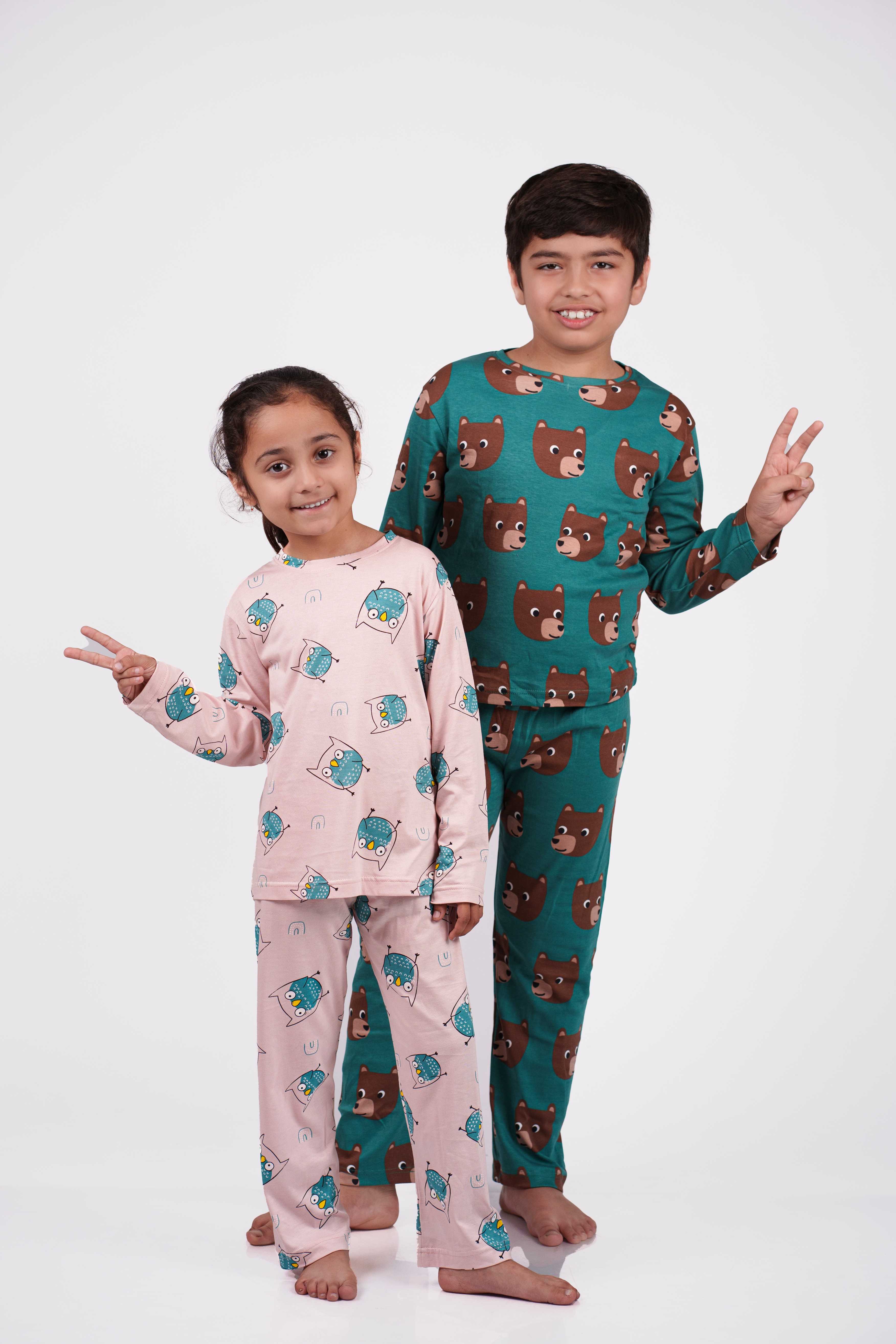 Green Bear Print Nightwear Set