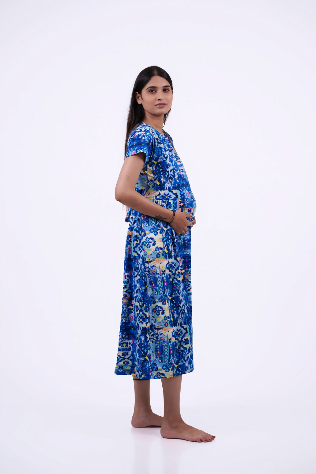 Aqua Swirl Maternity Maternity Dress