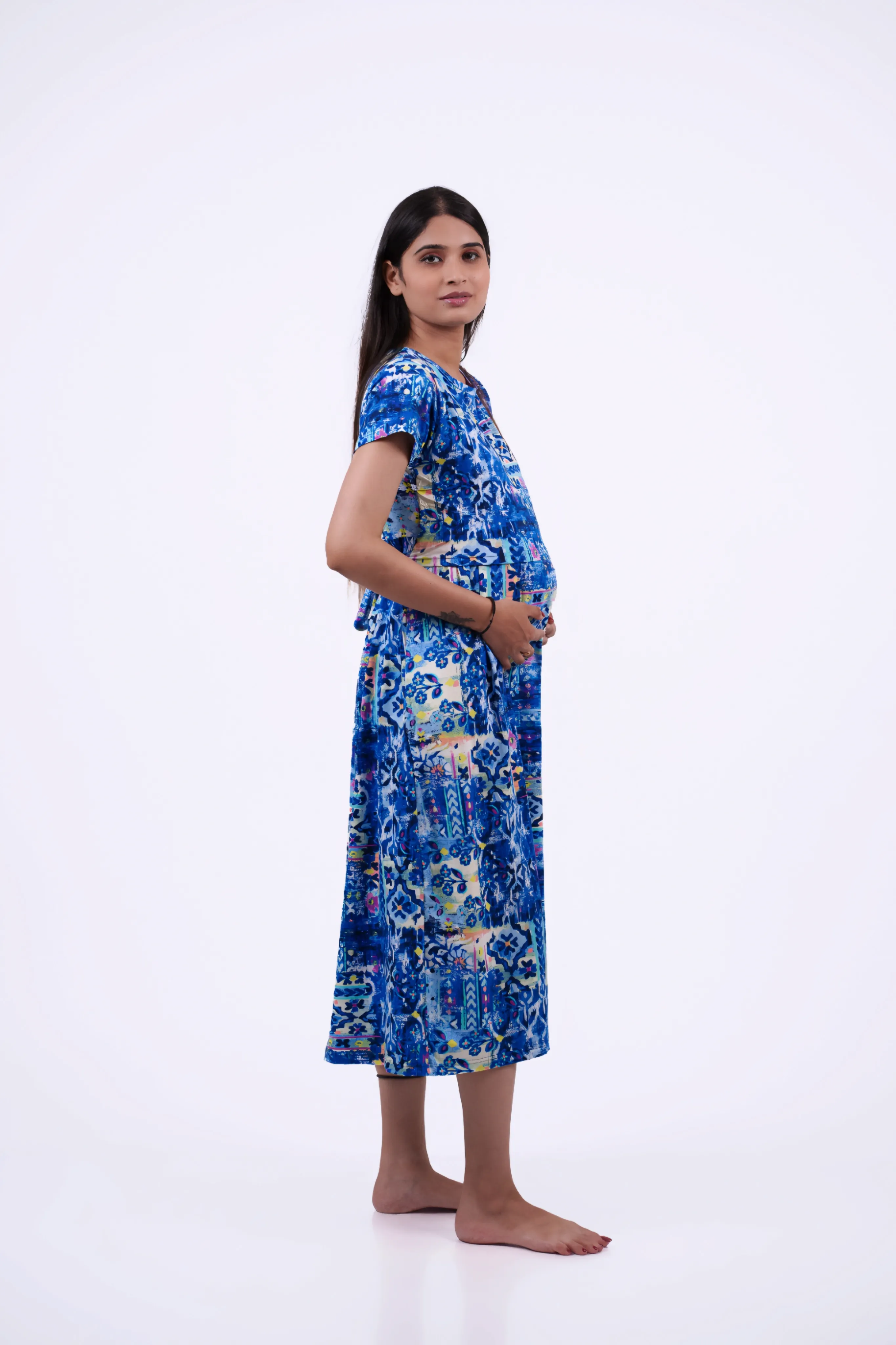 Aqua Swirl Maternity Maternity Dress