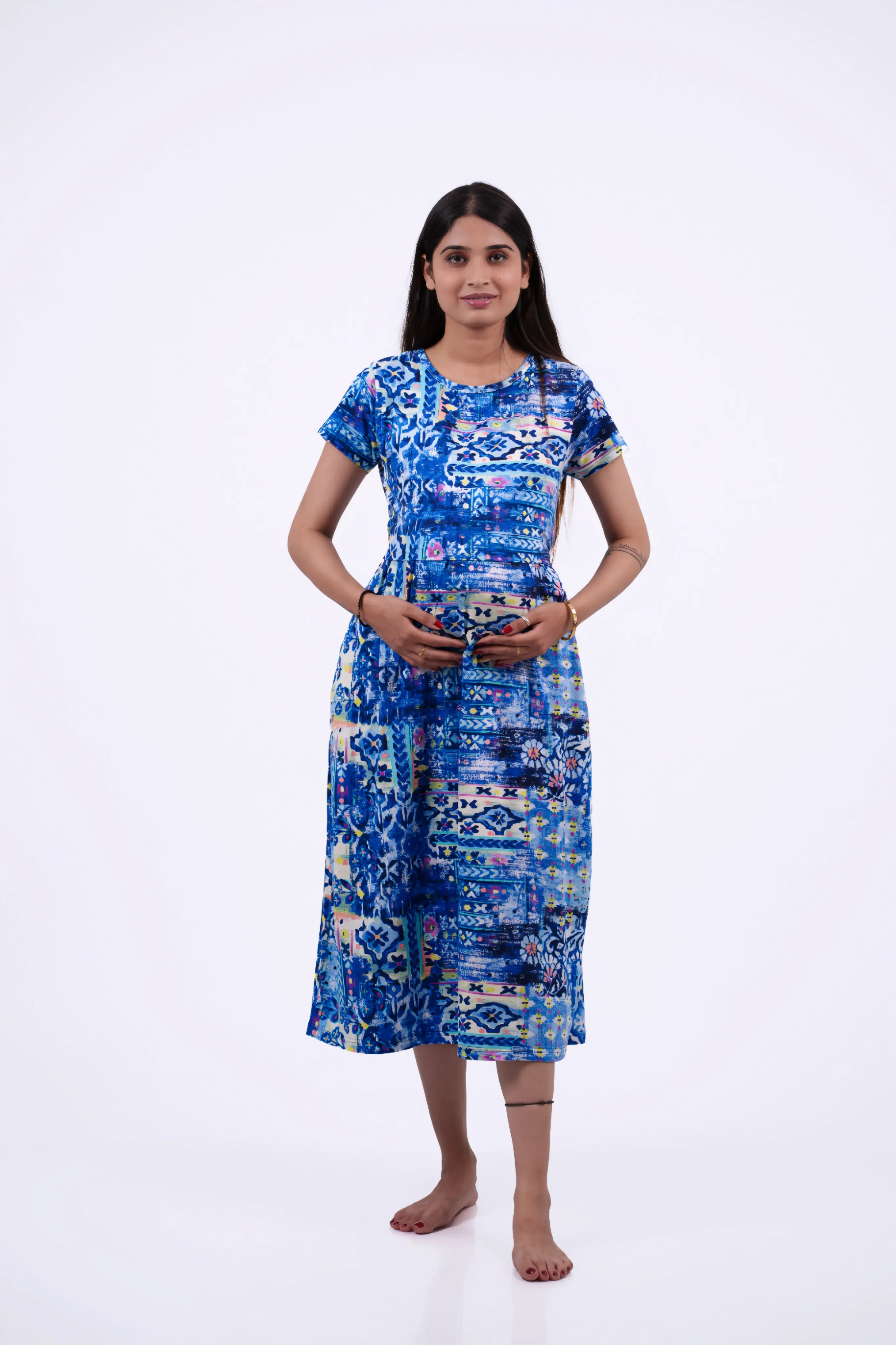 Aqua Swirl Maternity Maternity Dress