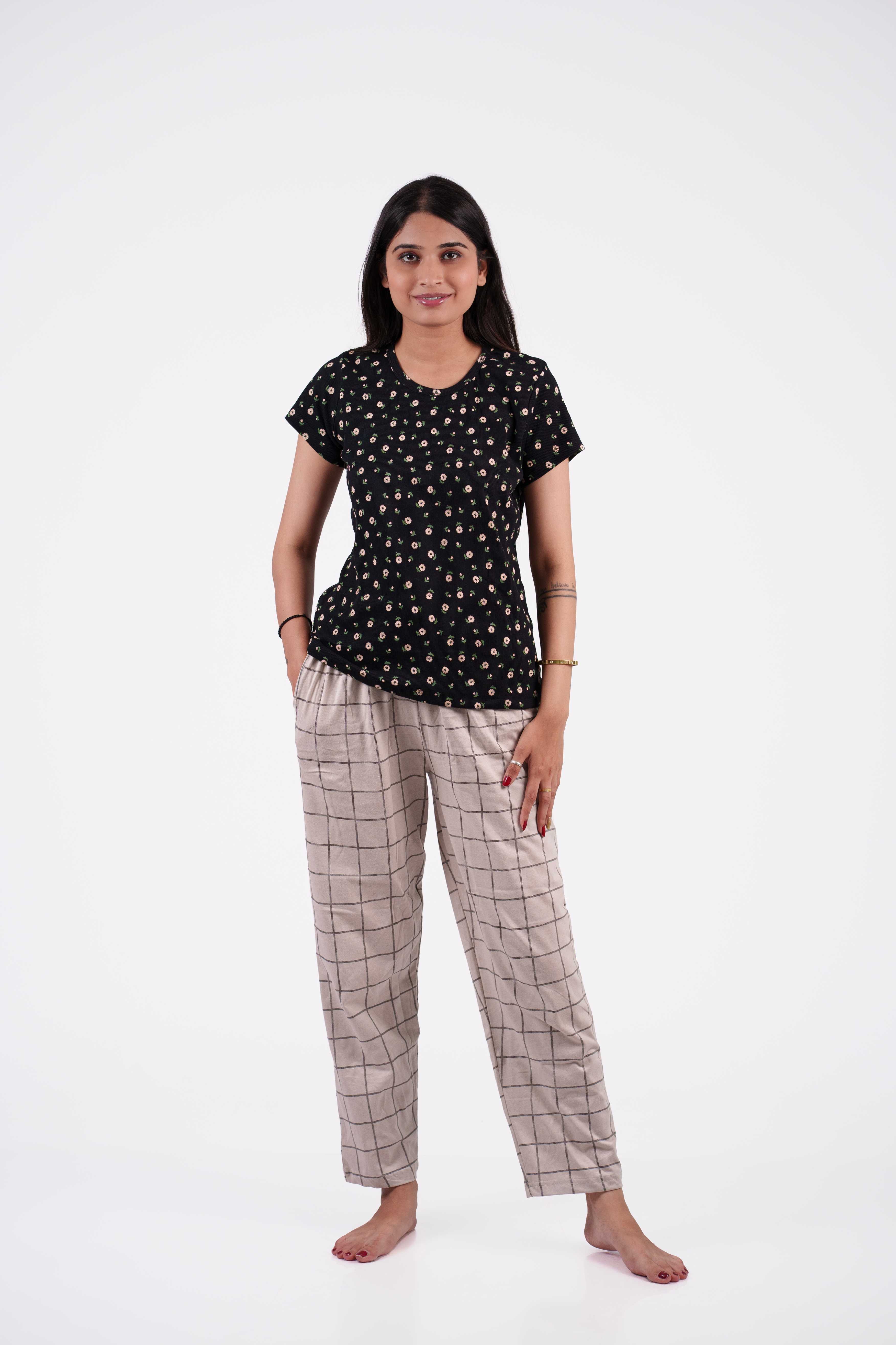 Black Floral Loungewear Set