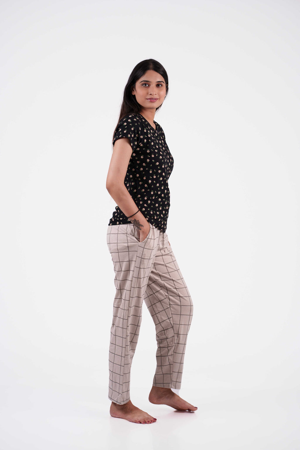 Black Floral Loungewear Set