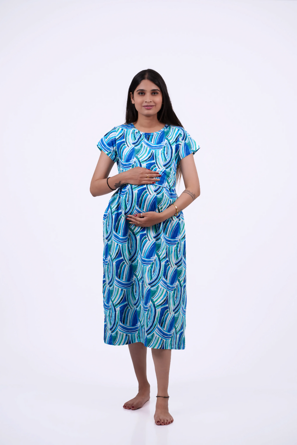 Blue Abstract Maternity Maternity Dress