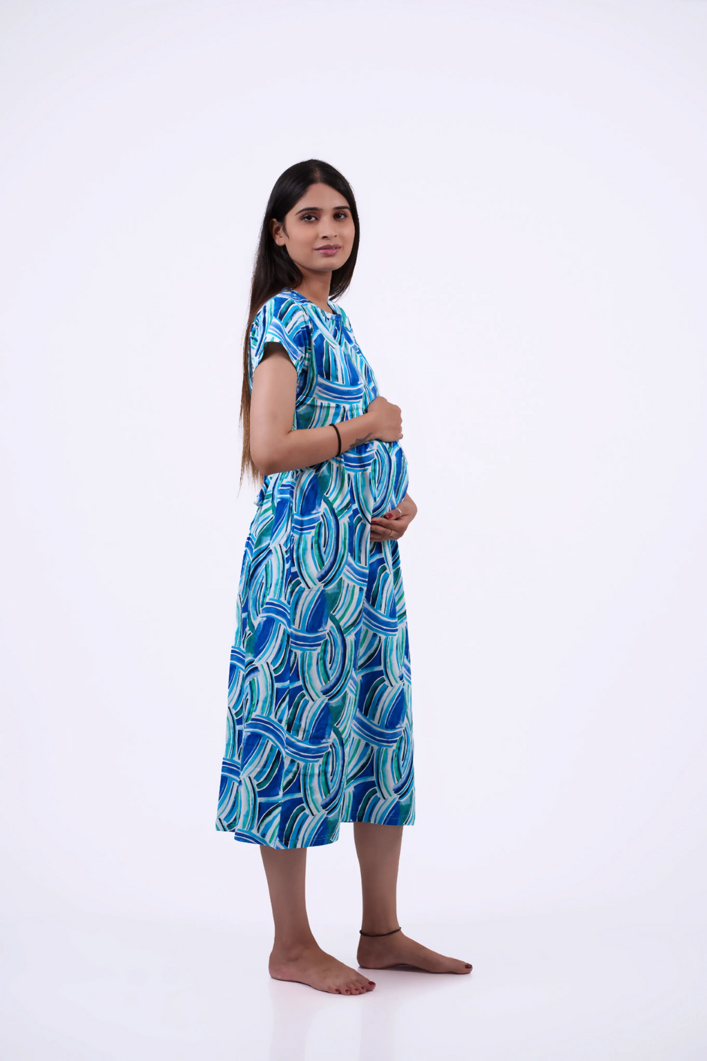 Blue Abstract Maternity Maternity Dress