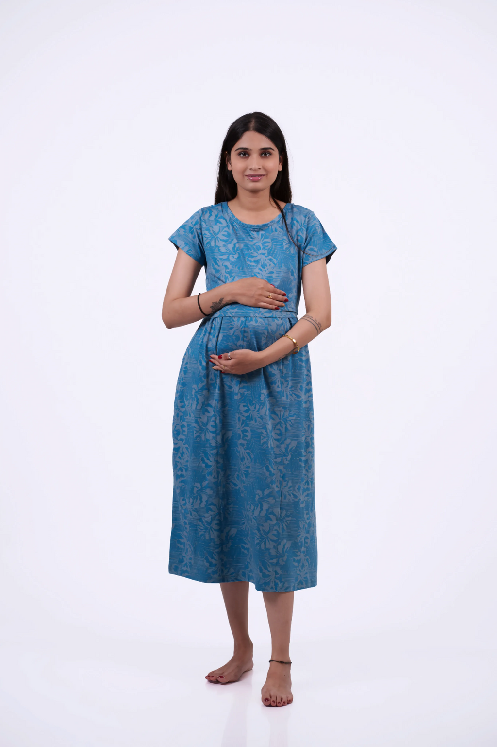 Blue Block Pattern Maternity Dress