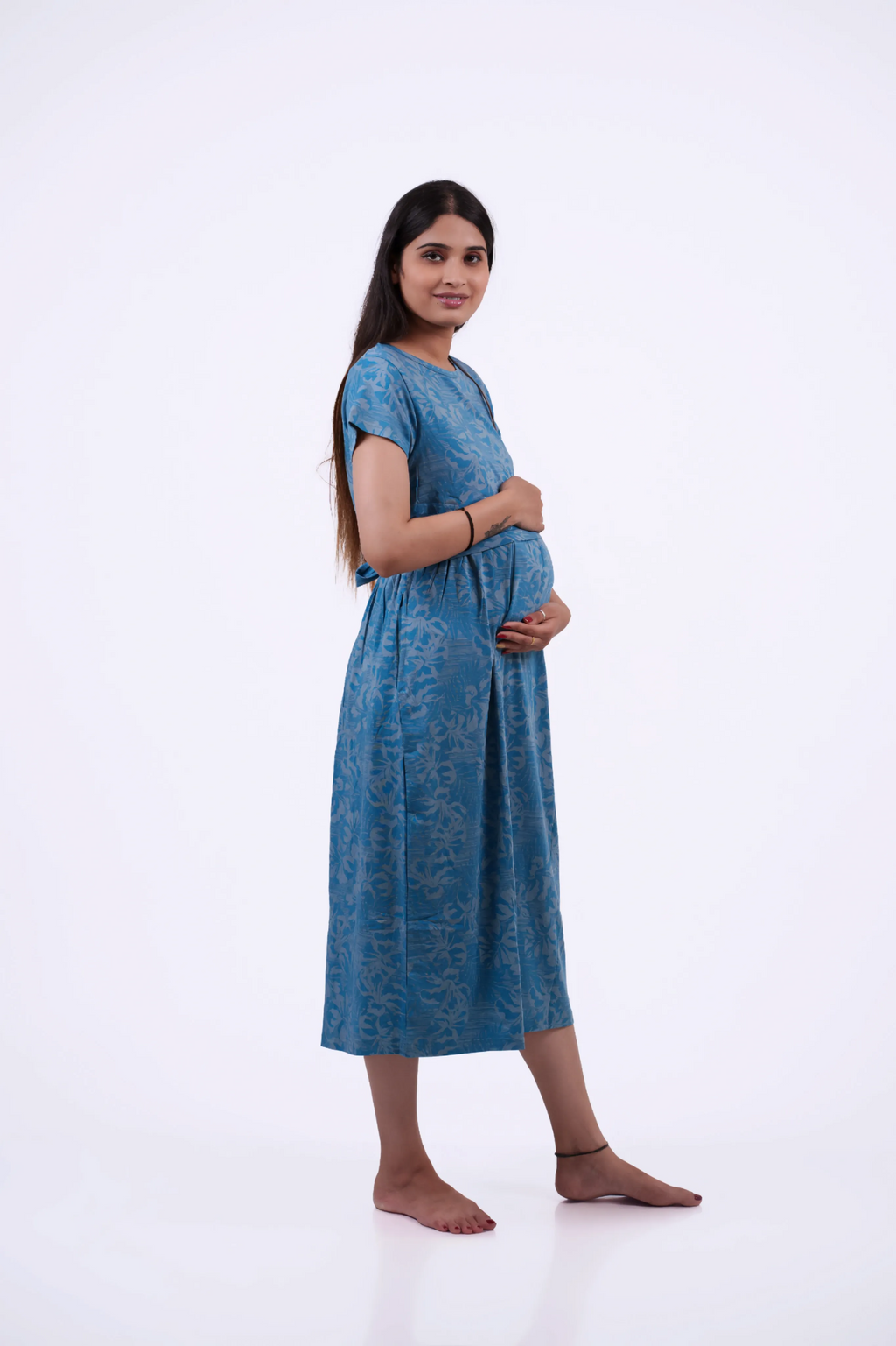 Blue Block Pattern Maternity Dress