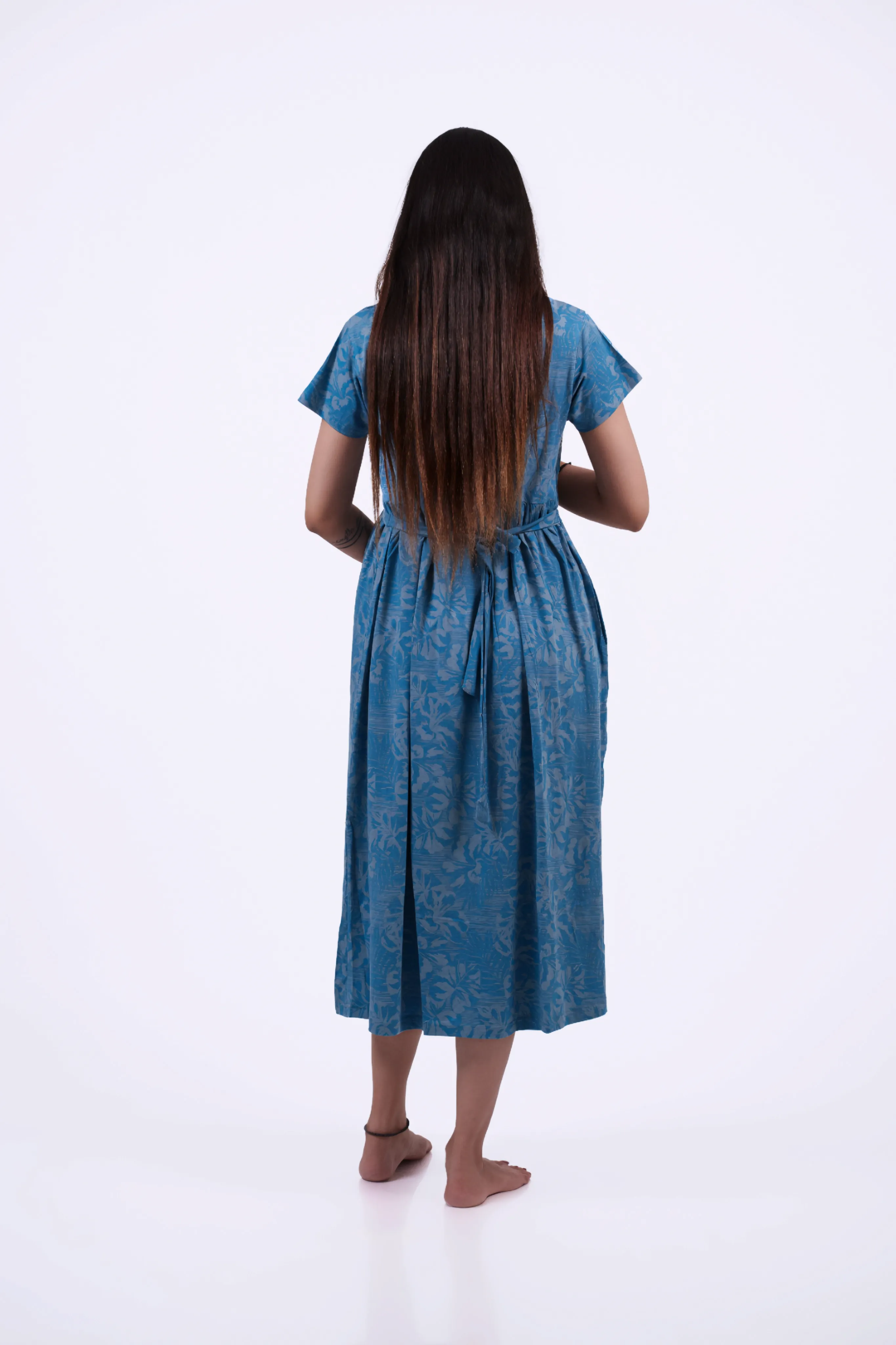 Blue Block Pattern Maternity Dress