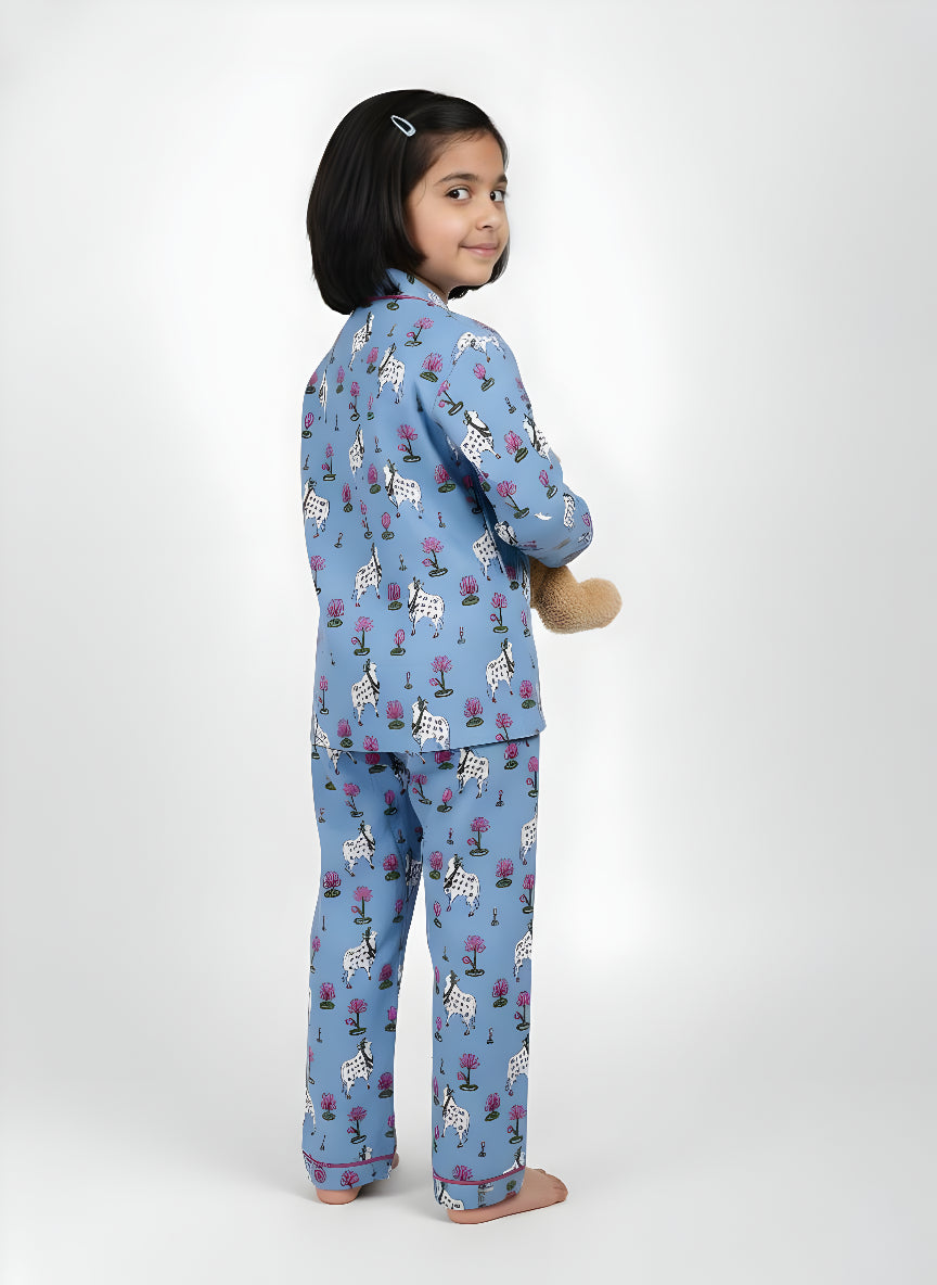 Blue Pichwai Print Cotton Night Suit