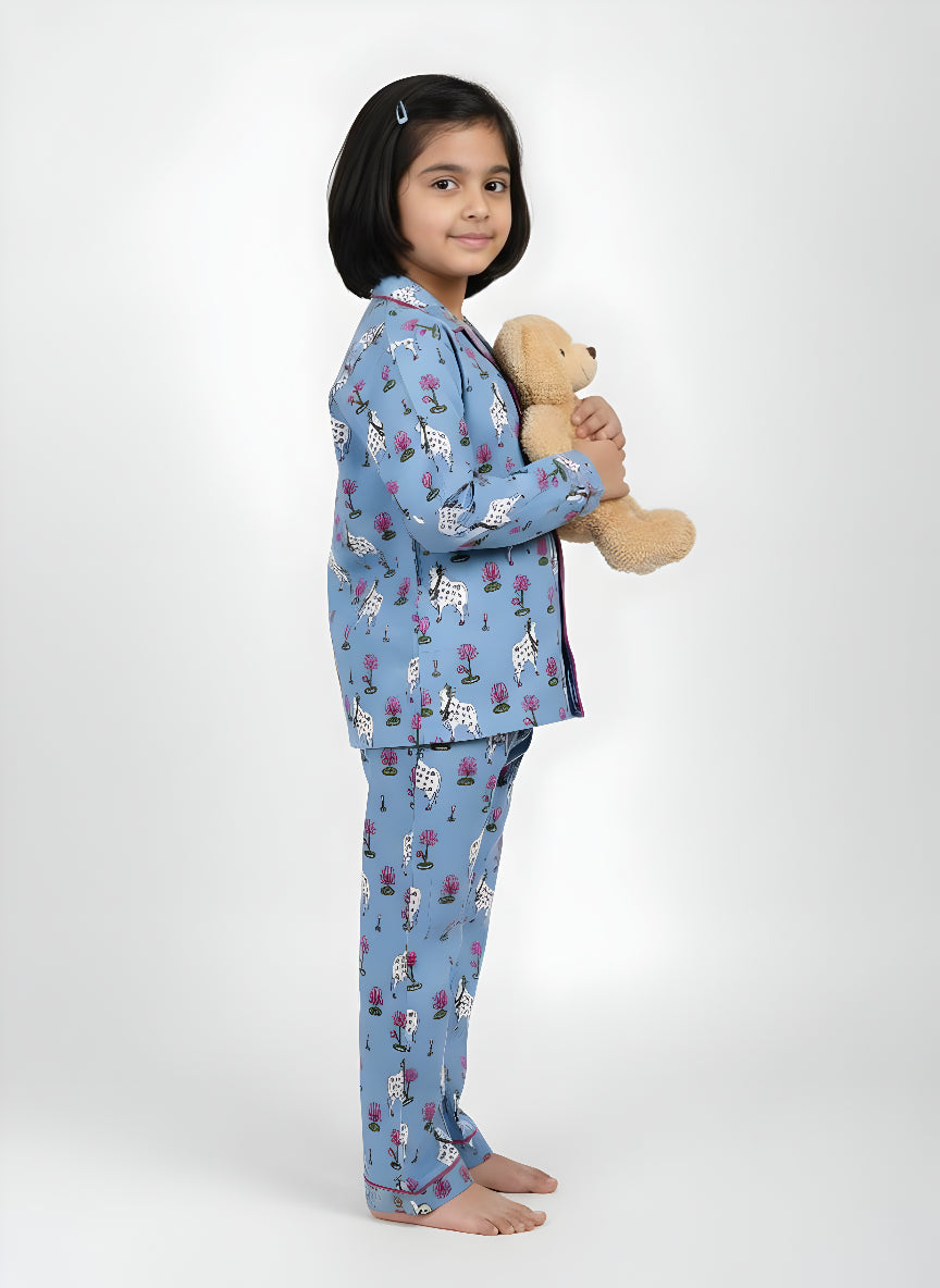 Blue Pichwai Print Cotton Night Suit