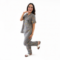 Black Gingham Heart Print Cotton Women's Night Suit