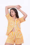 Sunshine Orange Stripe Cotton Night Suit Set(Shirt & Shorts)