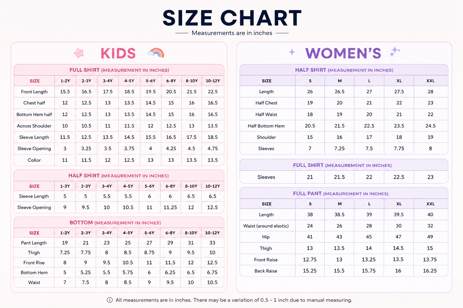 Size chart