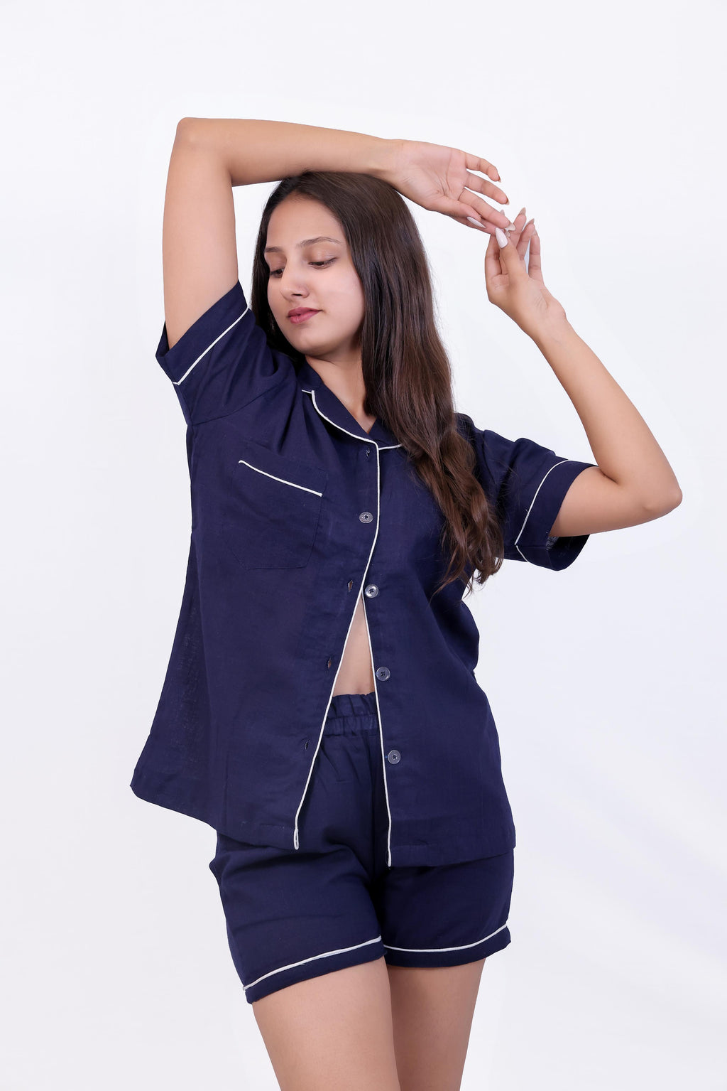 Classic Navy Cotton Nightwear Set