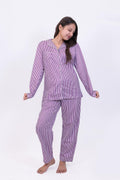 Classic Purple Stripe Cotton Night Suit Set