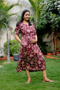 Crimson Bloom Maternity & Nursing Dress