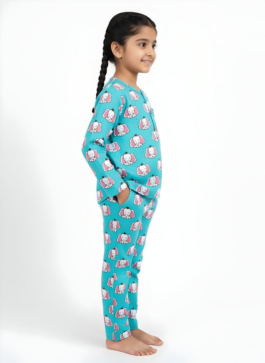 Cute Elephant Print Cotton Night Suit