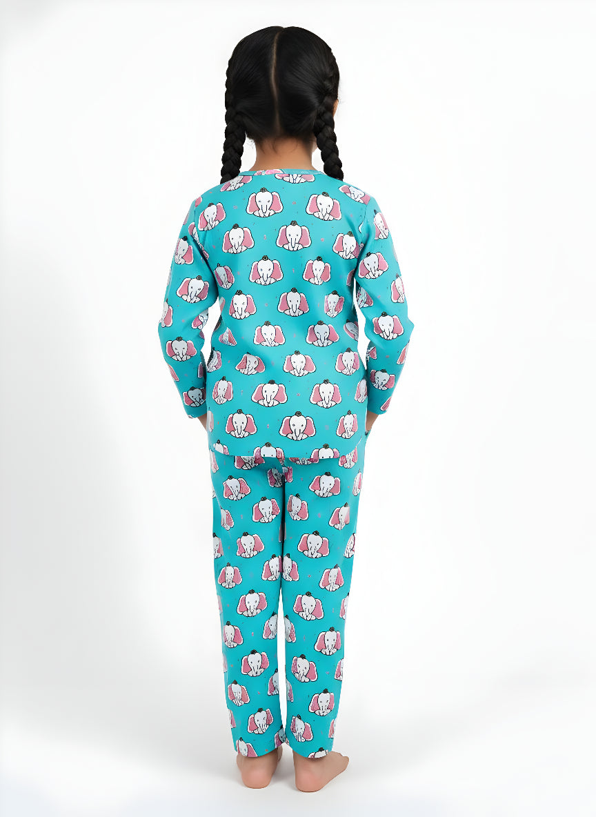 Cute Elephant Print Cotton Night Suit