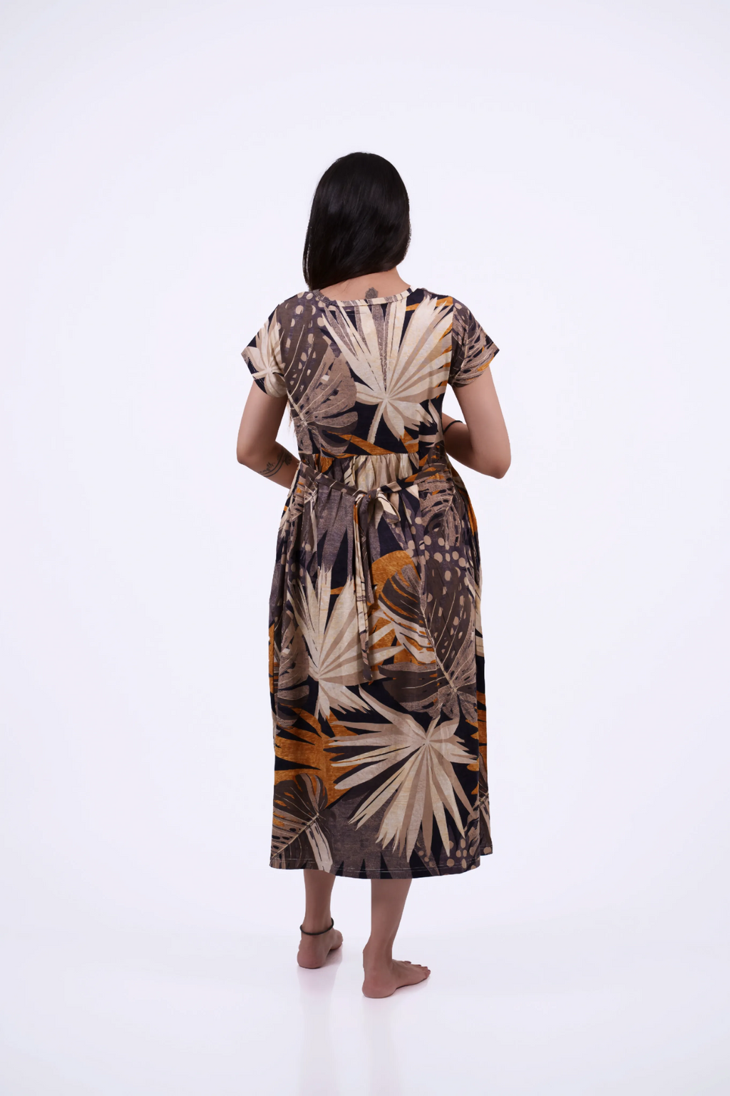 Earthy Tropical Leaf Maternity Dress
