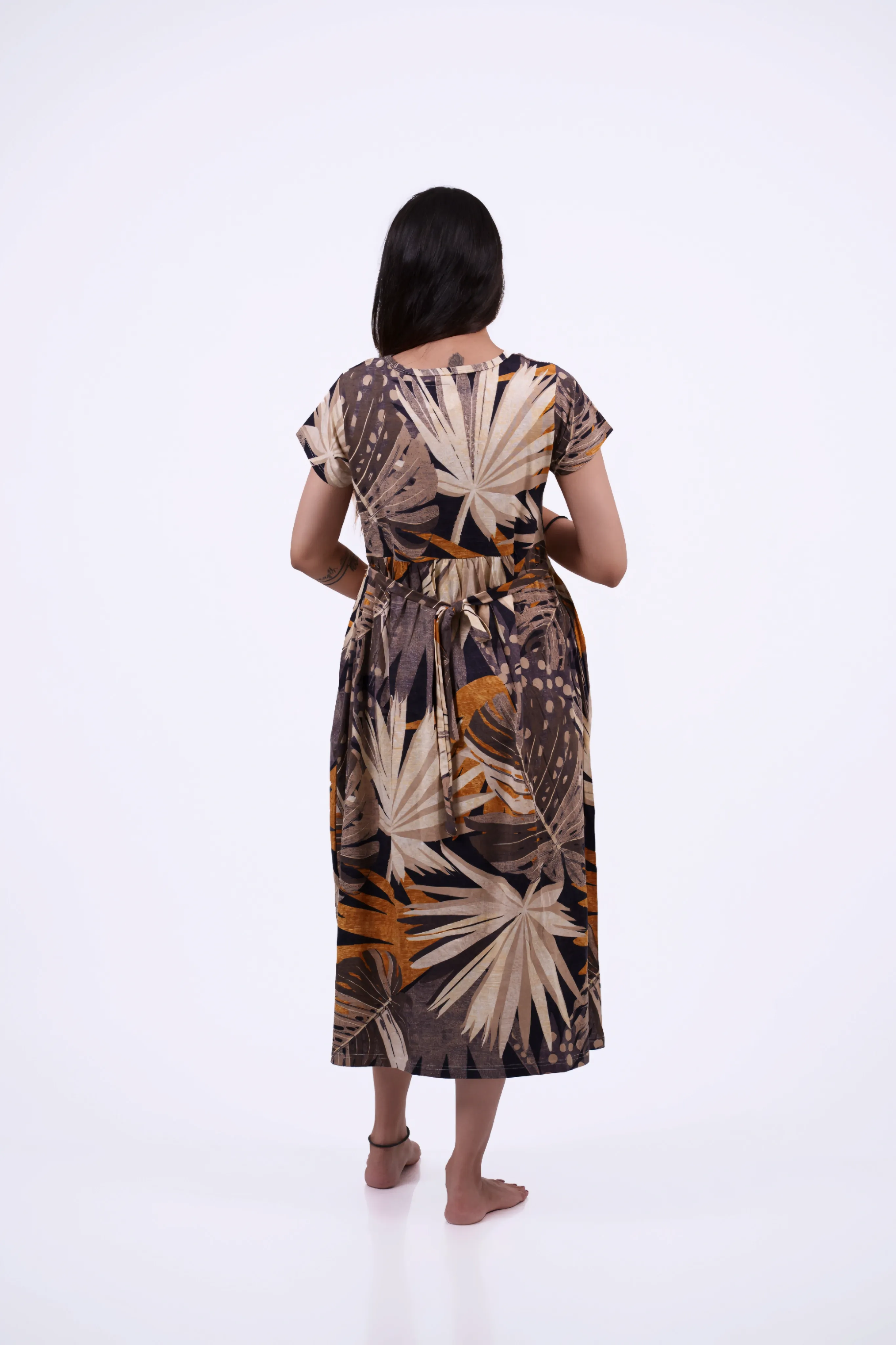 Earthy Tropical Leaf Maternity Dress
