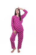 Fuchsia Heart Print Cotton Night Suit Set