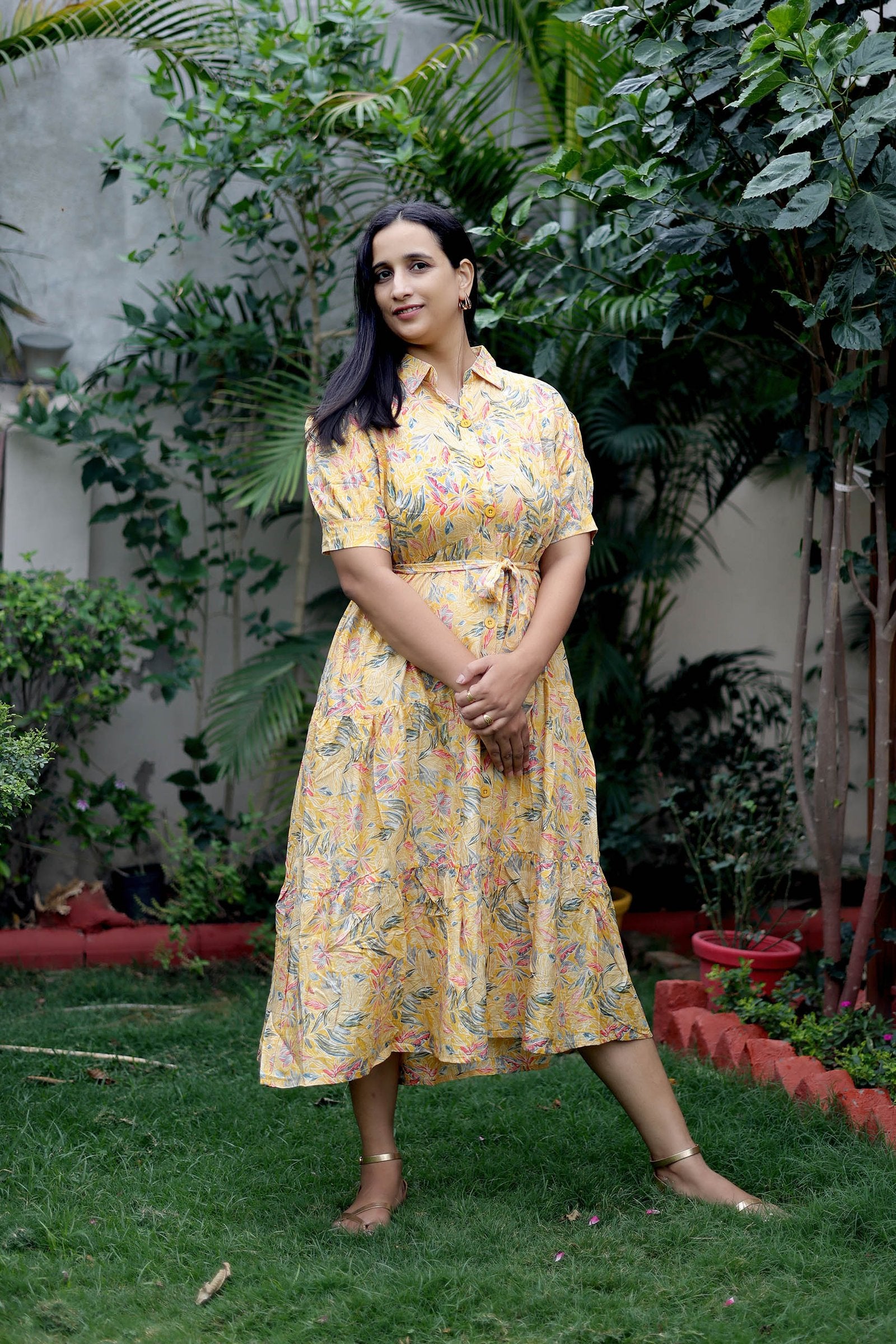 Golden Marigold Garden Maxi Dress