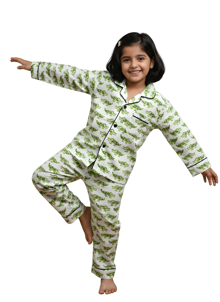 White & Green Crocodile Print