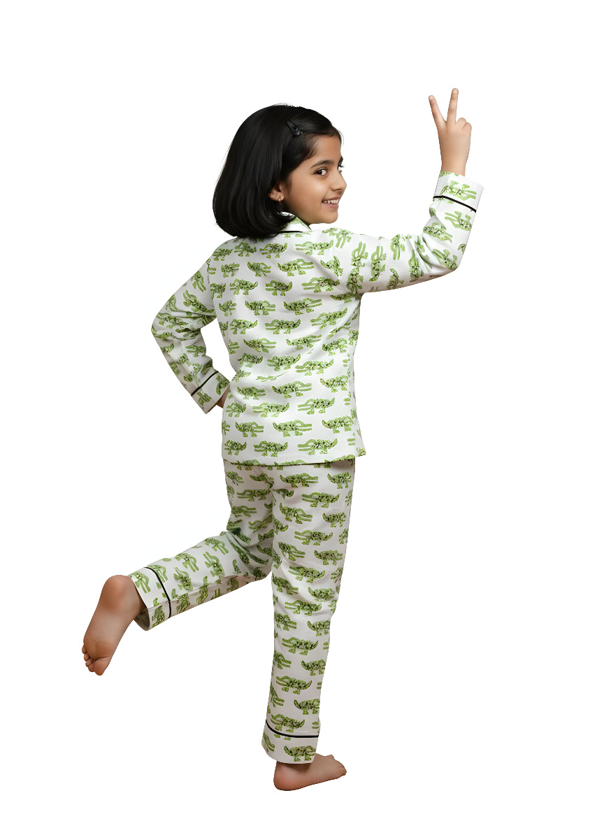 White & Green Crocodile Print