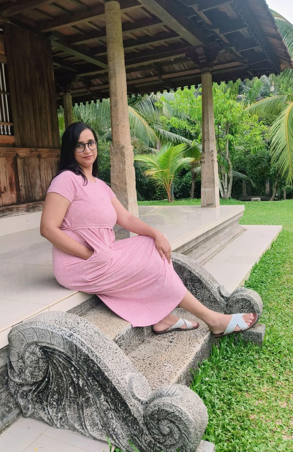 Soft Stretch Blush Bloom Maternity Lounge Dress