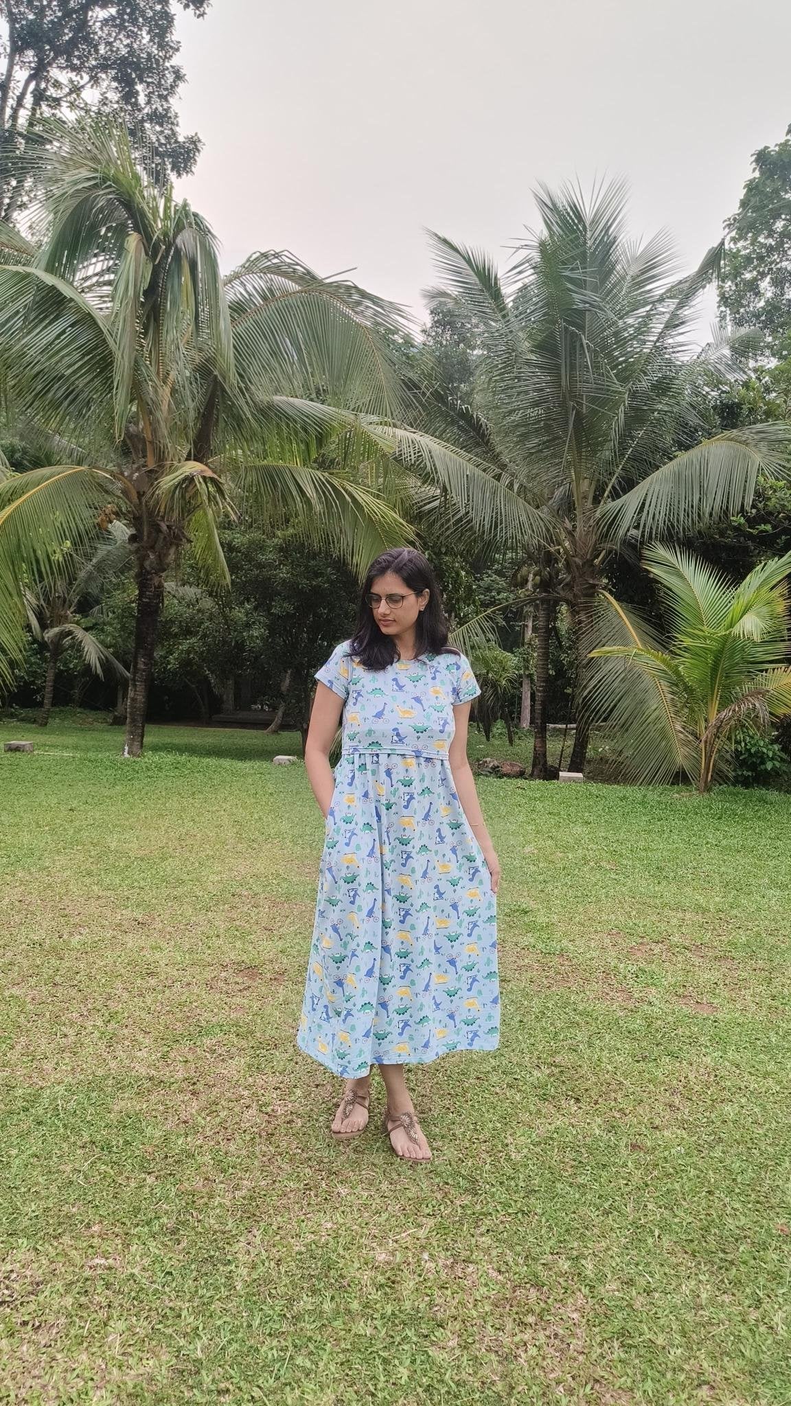 Dino Print Maternity & Nursing Dress