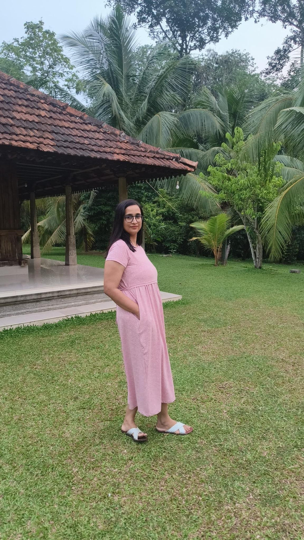 Soft Stretch Blush Bloom Maternity Lounge Dress