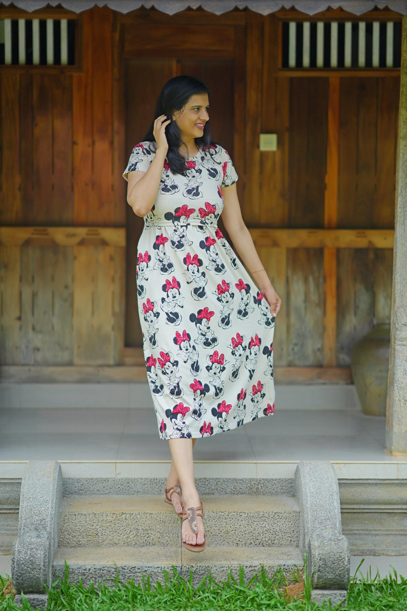 Ivory Minnie Mouse Cotton Maternity Dress