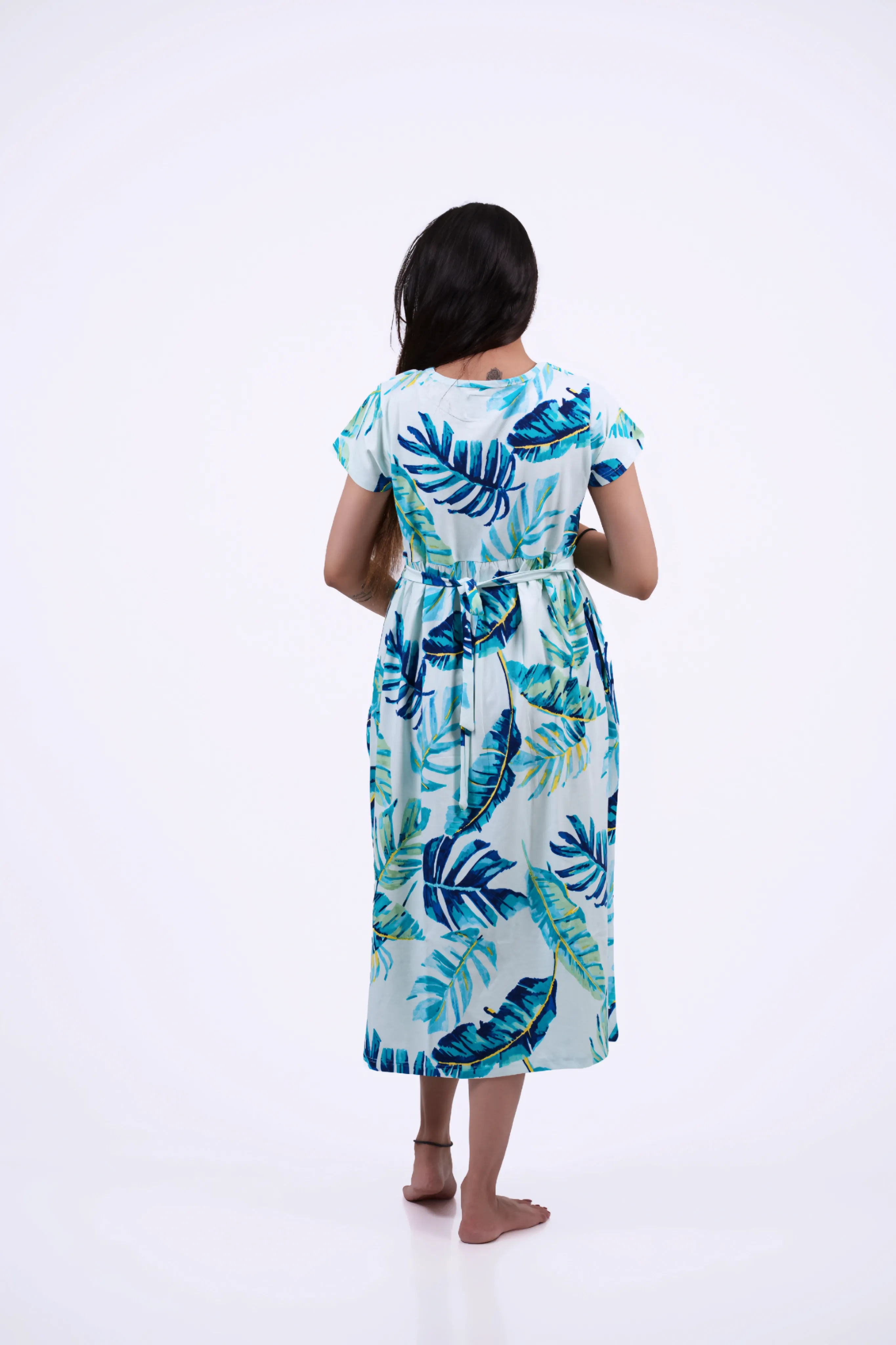 green leaf maternity dress deep v neck lotus leaf edge short sleeve length